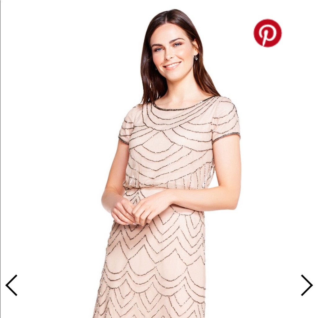 Adrienna Papell Short Sleeve Beaded Blouson Gown